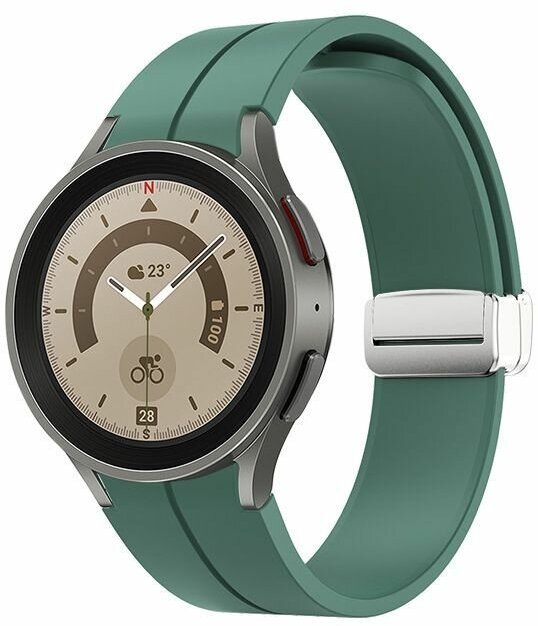 Ремешок силиконовый с магнитной застежкой для Samsung Galaxy Watch 4 /5 / 5 pro, темно-зеленый