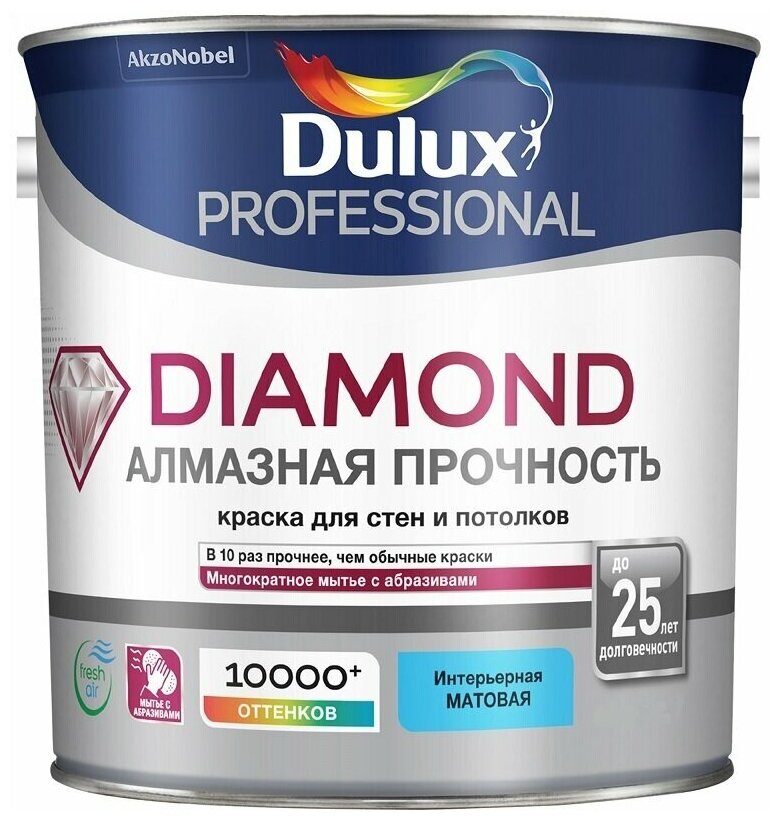 Краска для стен и потолков водно-дисперсионная Dulux Professional Diamond Matt матовая белая 5 л.