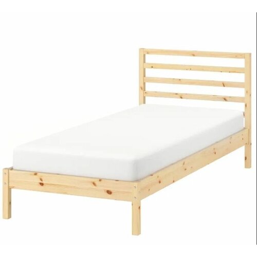 Кровать деревянная на ножках IKEA Tarva (90*200) c деревянным изголовьем реечное дно