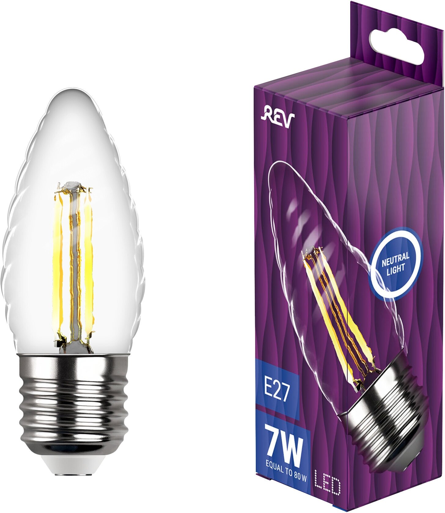 Лампа светодиодная REV filament свеча витая TC37 7Вт E27 4000K 730Лм 32491 1