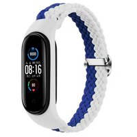 Ремешок плетеный нейлоновый для Xiaomi Mi Band 4 / Mi Band 5 / Mi Band 6 / Mi Band 7, 26 бело-синий