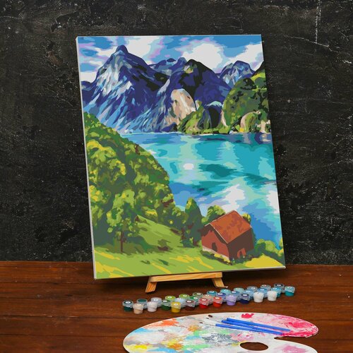 картина по номерам на холсте с подрамником горное озеро 40 × 50 см Картина по номерам на холсте с подрамником «Горное озеро» 40 × 50 см