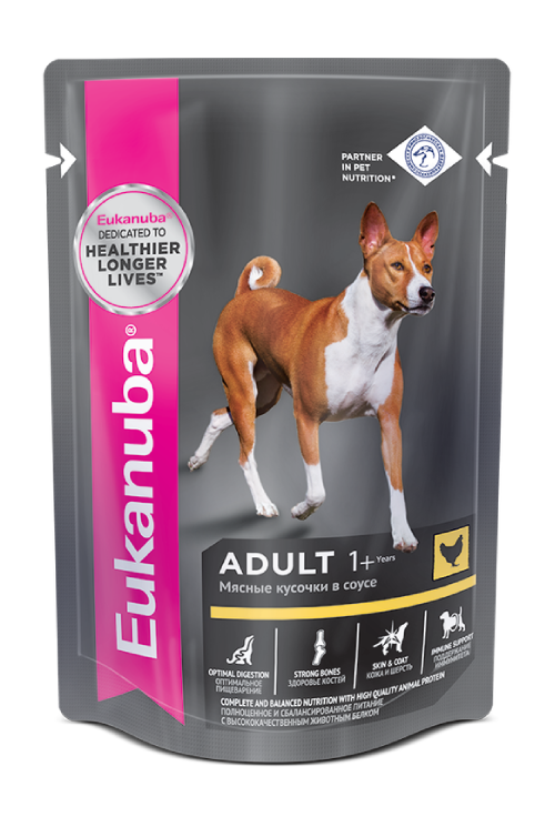 Корм для собак Eukanuba Adult All Breed влажный рацион из курицы в соусе, 24х100г