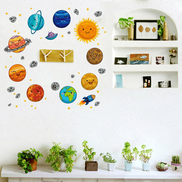 Наклейка интерьерная для дома и декора на стену, дверь, окно для детей и малышей. Обучение. Планеты Солнечной системы с метеоритами.