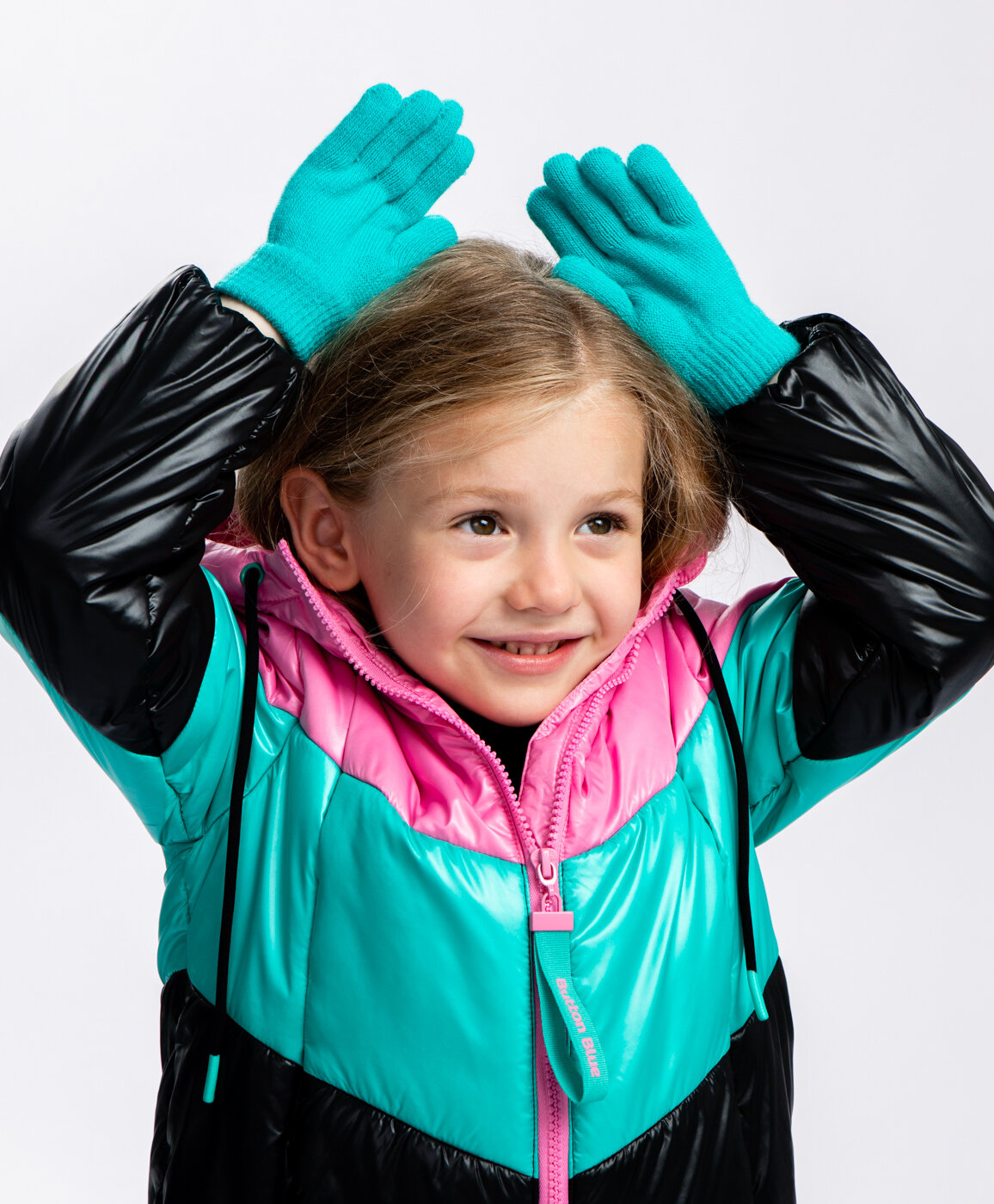 фото Перчатки вязаные бирюзовые Button Blue для девочек