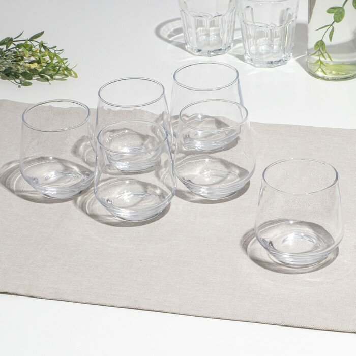 Ас-декор Набор низких стаканов, стеклянный, d=7 см, h=9 см, 365 мл, 6 шт