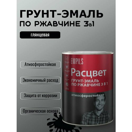 Грунт-эмаль по ржавчине 3в1 алкидный Расцвет атмосферостойкий Черный 17кг