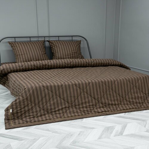 Комплект с одеялом DonCotton "Stripe" шоколад, 1.5 спальный