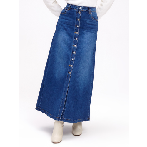 Юбка джинсовая, макси, стрейч, размер 56, синий