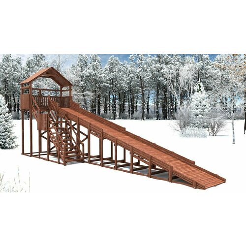 Зимняя деревянная горка CustWood Winter WF10 с крышей (лестница сбоку, скат 10 м)