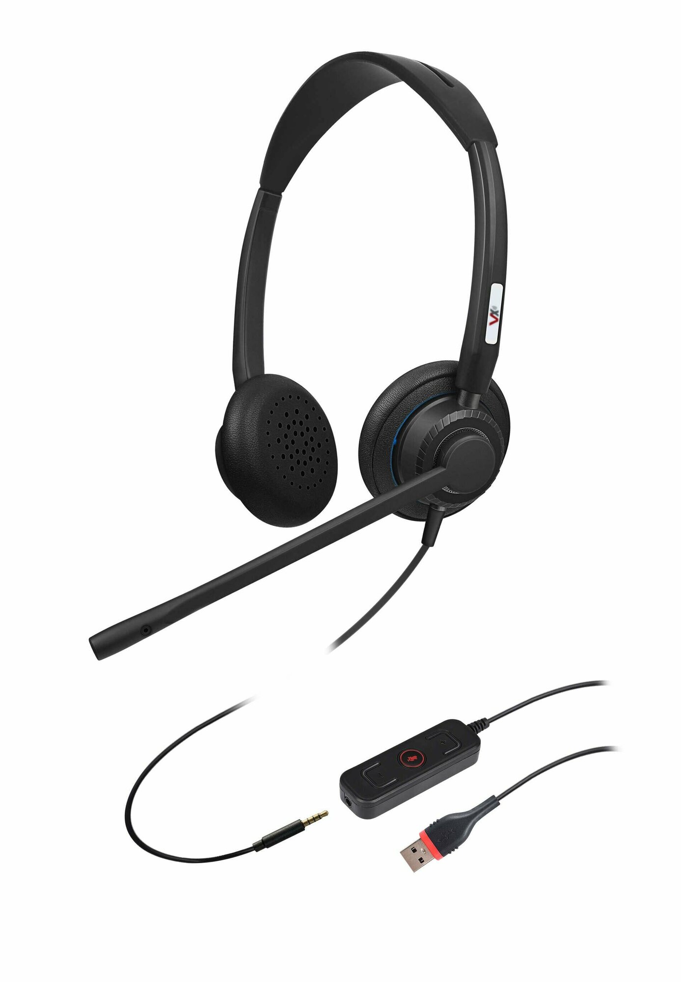 VoiceXpert VXH-700DJ - гарнитура для колл-центра и офиса, USB-A / 3.5 мм, шумоподавление микрофона