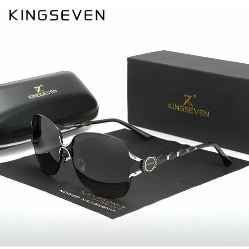 фото Солнцезащитные очки kingseven 7015, бабочка, складные, с защитой от уф, поляризационные, зеркальные, для женщин, черный
