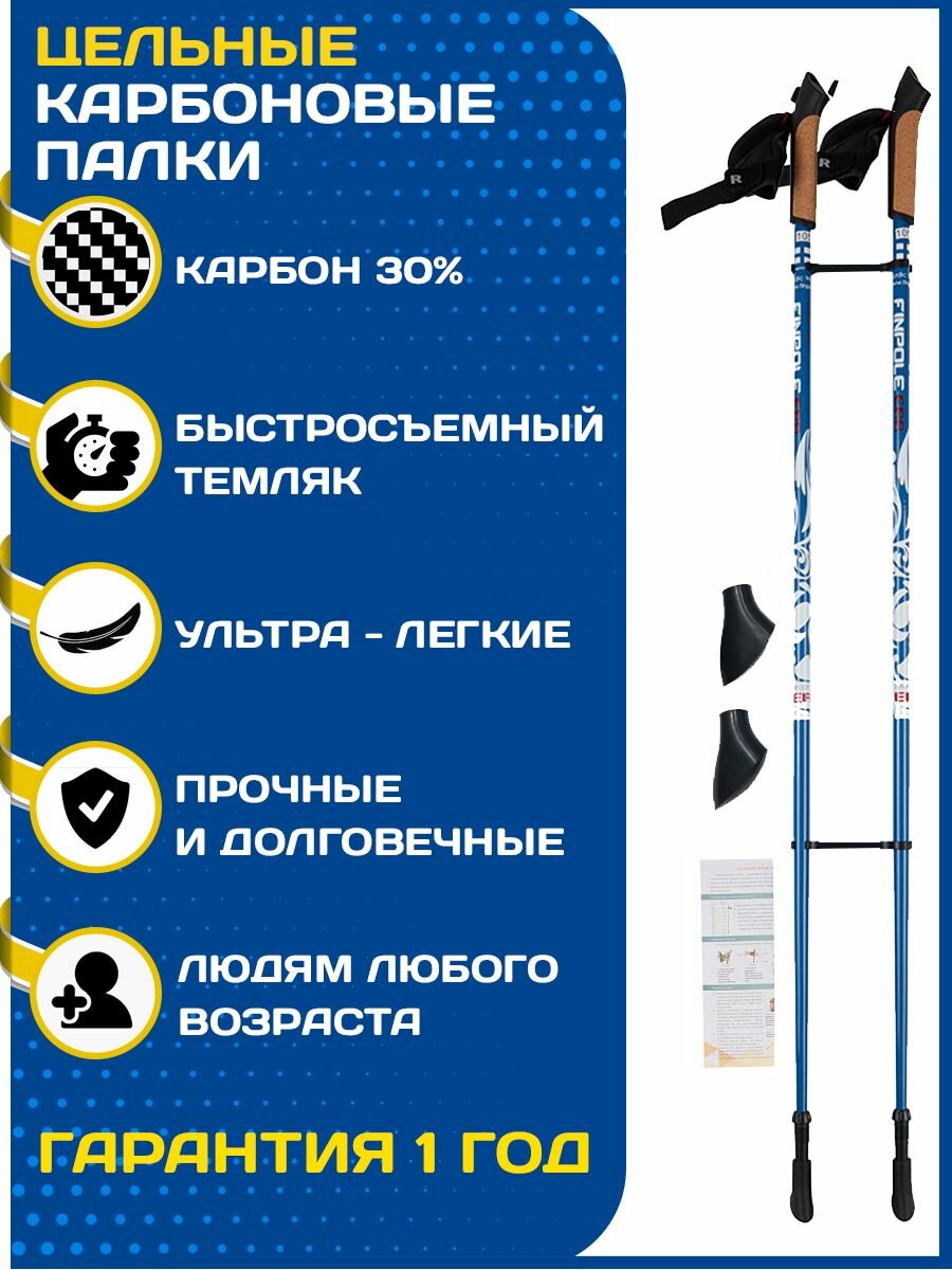 Палки для скандинавской северной ходьбы, скандинавские фиксированные палки, карбоновые, цельные, Finpole ERA 30% Carbon 125, серый