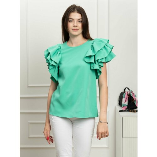 Блуза  ZSH, нарядный стиль, трапеция силуэт, однотонная, размер 48, зеленый, бирюзовый
