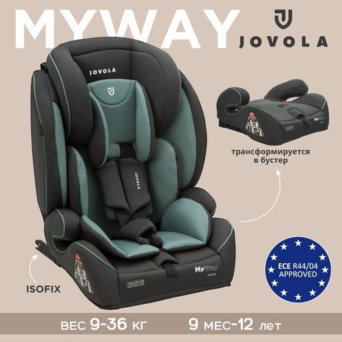 фото Автокресло-трансформер jovola myway isofix, бустер, группа 1,2,3, 9-36 кг, серый-зеленый