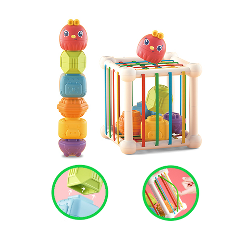 Развивающая игрушка для малышей кубик с резинками пирамидкой GRACE HOUSE Кубик Головоломка