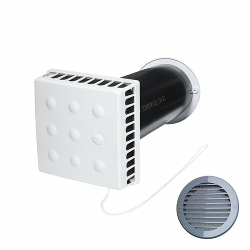 Приточный клапан КИВ-125 Quadro 250 мм с ППУ и серой ASA-пластиковой решеткой