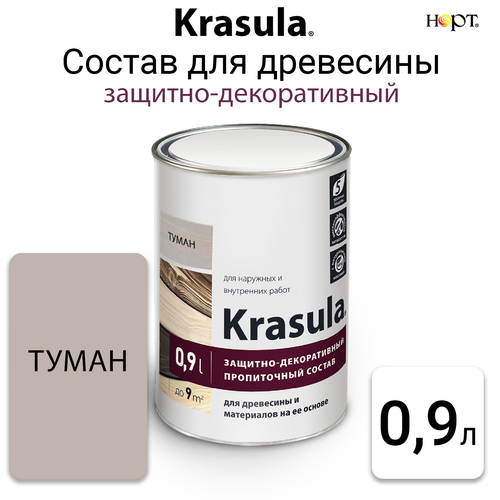 фото Krasula 0,9л туман, защитно-декоративный состав для дерева и древесины красула, пропитка, лазурь норт