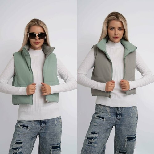 фото Жилет h&t collection, размер 46, бирюзовый, серый