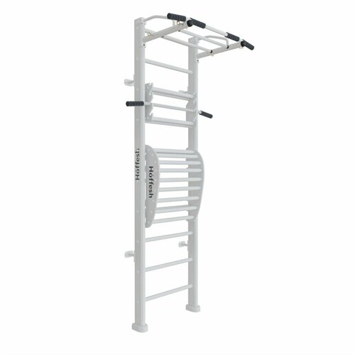 Шведская стенка деревянная Hoffesh Практик с турником и тренажёром для осанки Статик, пристенное крепление Pr-64x240W-Plus (Цвет: Белый)