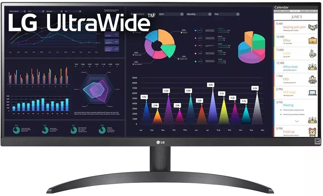 LG Монитор LG 29" UltraWide 29WQ500-B черный IPS LED 21:9 HDMI матовая 1000:1 250cd 178гр/178гр 2560x1080 100Hz FreeSync DP FHD 4.5кг