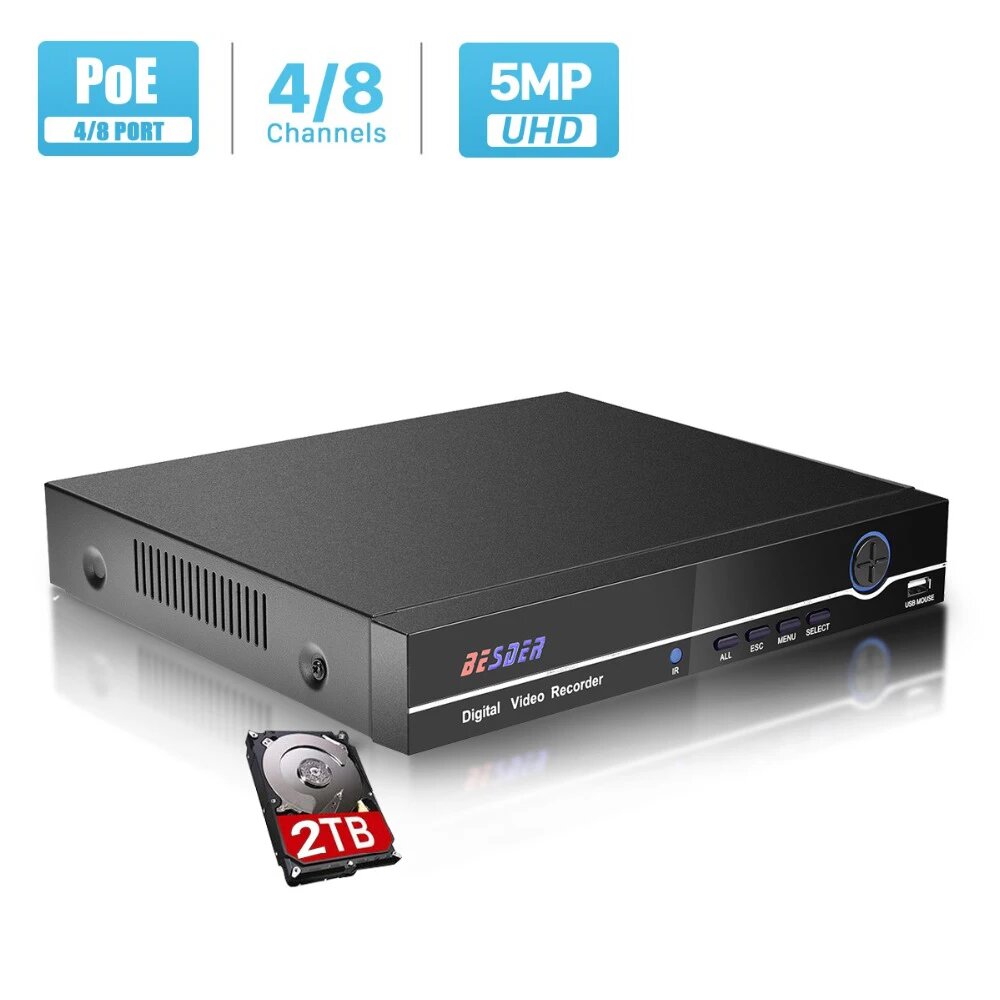 BESDER NVR 8CH 4MP 4CH 5MP PoE Вилка европейского стандарта Нет 8-КАНАЛЬНЫЙ