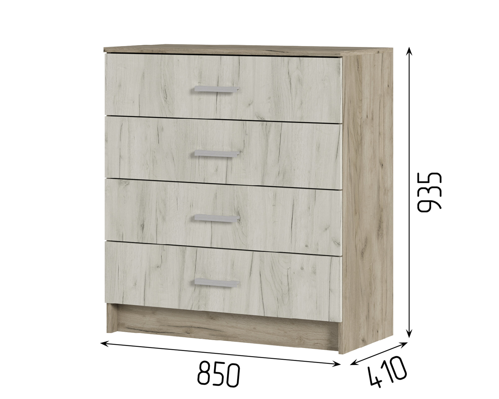 Комод 4 ящика ГАРМОНИЯ КМ 601 (0,85х0,934х0,408) Дуб крафт серый/белый Стендмебель