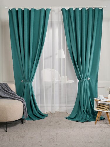Изображение товара Комплект штор "Канвас-Премиум" тёмно-бирюзовый (100) арт. 3347 (250х260-2 шт.)