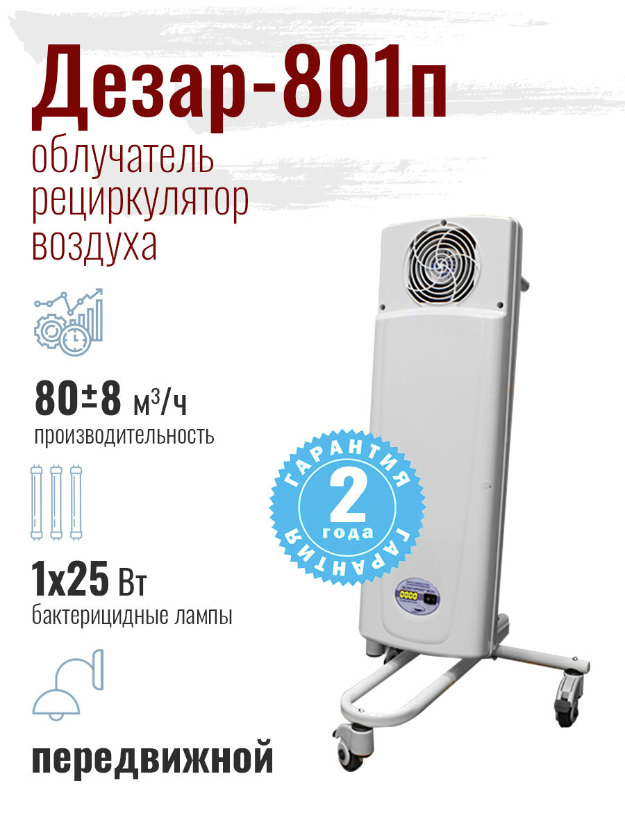 Облучатель-рециркулятор воздуха ультрафиолетовый бактерицидный "дезар-кронт" (Дезар-801п) передвижной