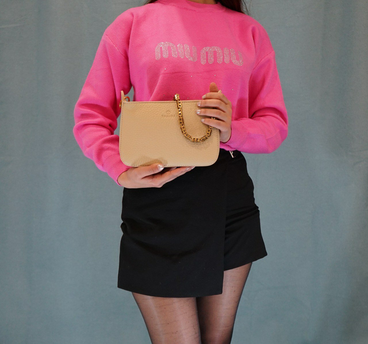 Комплект сумок багет , фактура гладкая, бежевый