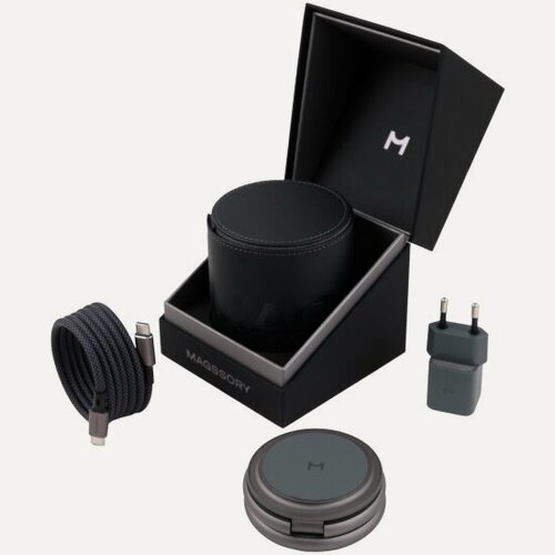 Изображение товара Беспроводное зарядное устройство Magssory Disc Signature Edition WCH053M 3 в 1 для Samsung, , кабель и сетевое в комплекте, с магнитами, черный