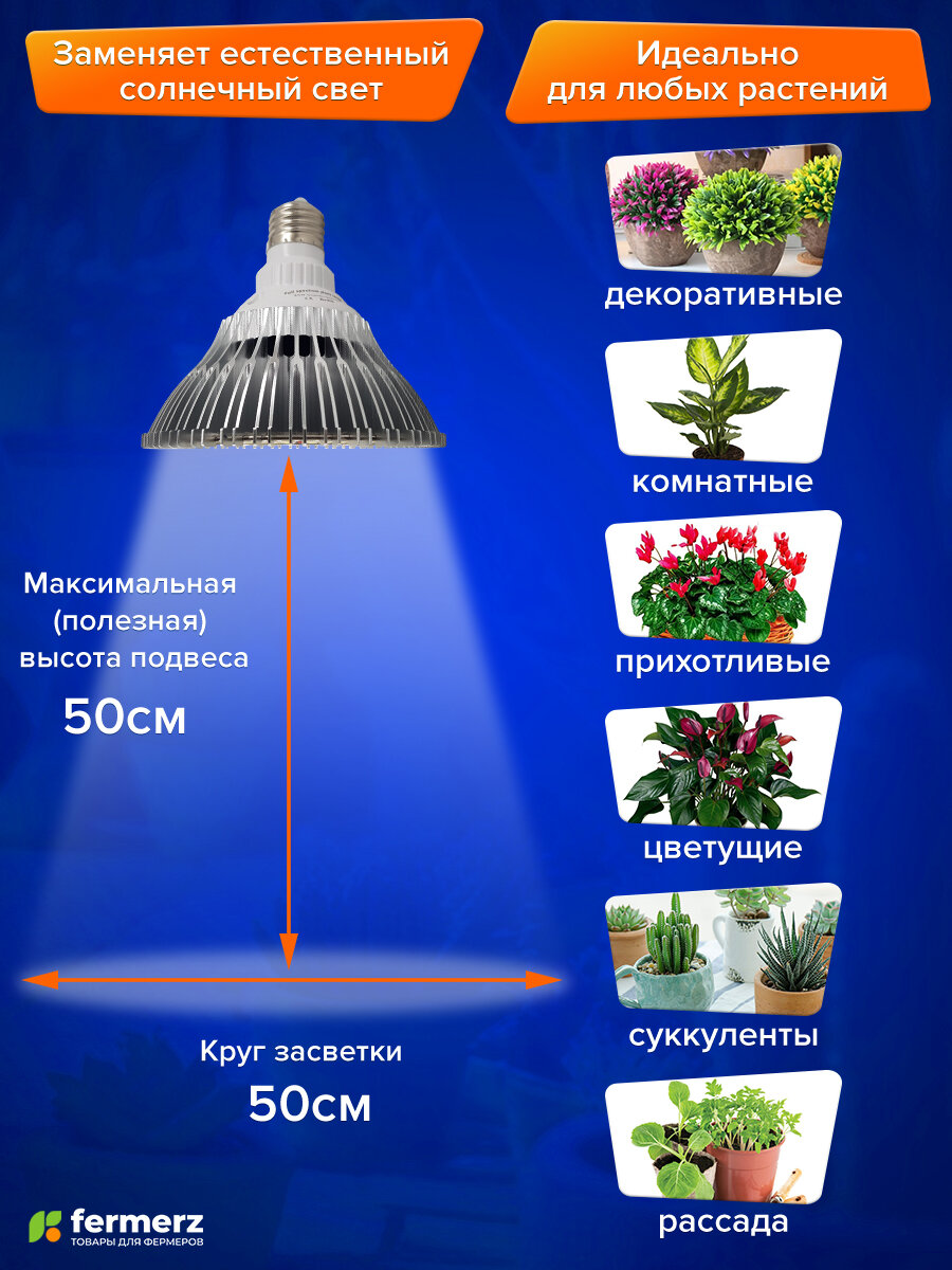 Фитолампа E27 светодиодная FERMERZ 25Вт 5000K+660nm универсальная — фото 1