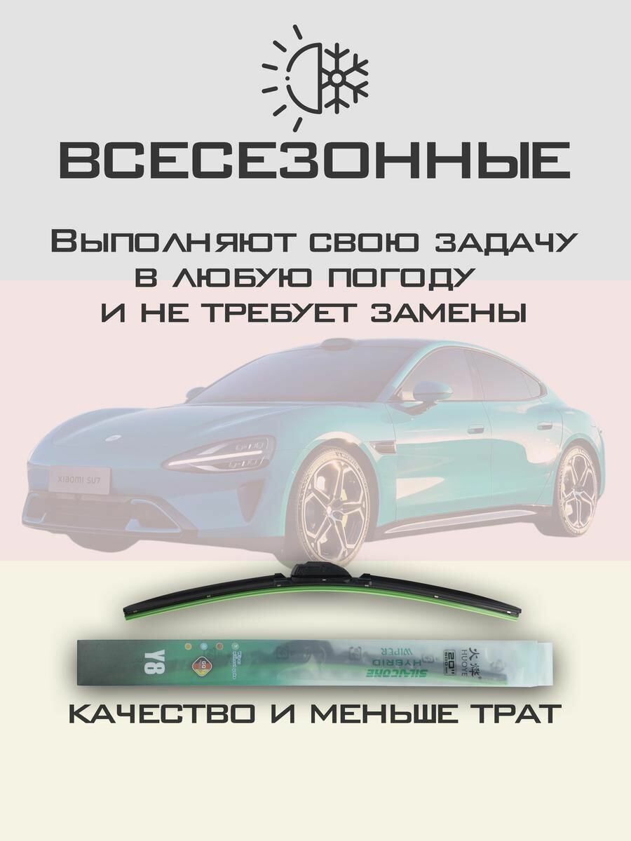 Картинки Комплект дворников 26" / 650 мм и 18" / 450 мм на Xiaomi SU7 1 пок. 2023- Гибридных силиконовых щеток стеклоочистителя Y8 - Кнопка (Push button)