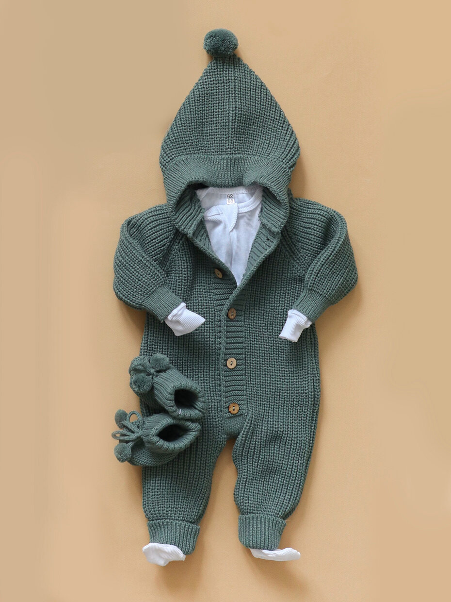 Комбинезон BUNNYPHANT Комбинезон вязаный, открытая стопа, размер 56-68, зелeный