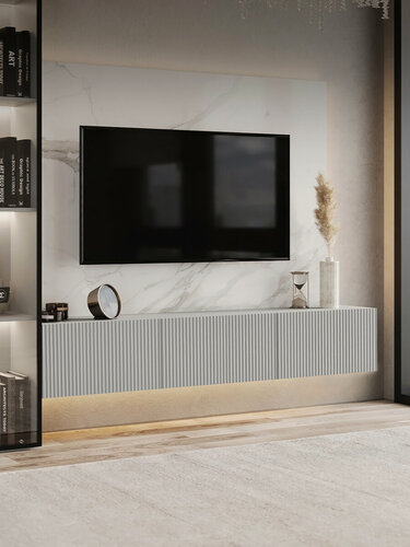 Изображение товара Тумба под телевизор подвесная Puzzlemebel Камелия, консоль навесная для тв, длина 180 см, серый