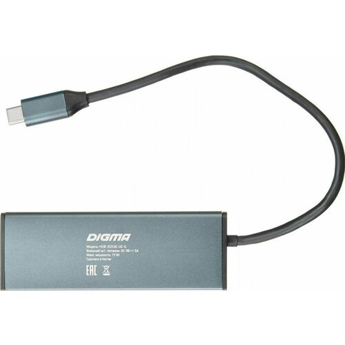 Разветвитель USB-C Digma HUB-3U3.0С-UC-G 4порт. серый usb хаб digma hub 4u3 0 uc g grey
