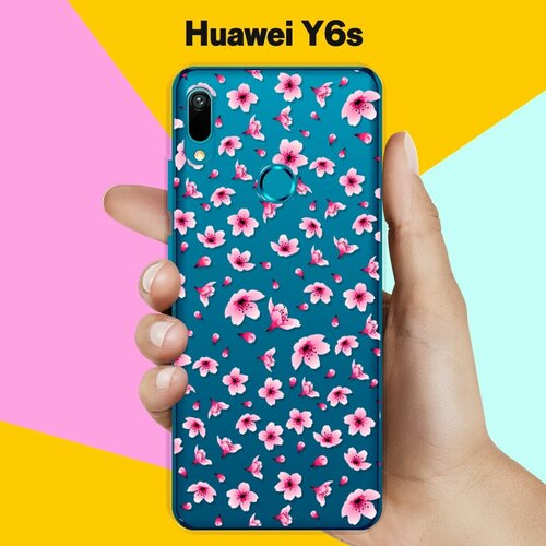 силиконовый чехол цветы розовые на huawei y8p Силиконовый чехол Цветы розовые на Huawei Y6s