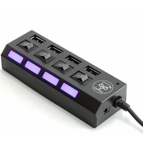 Разветвитель USB Gembird UHB-U2P4-02 хаб - концентратор 4 порта USB20 выключатели плюс блок питания линейка - чёрный 147100₽