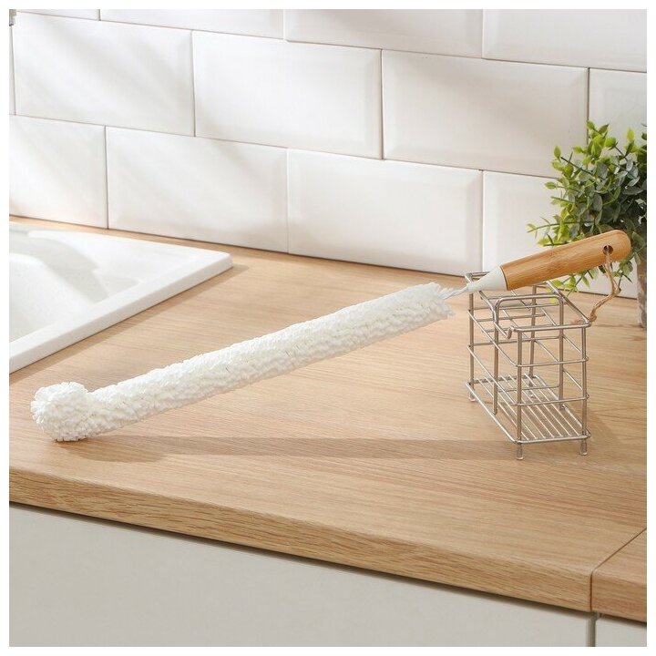 фото Ёрш для посуды Доляна Meli, бамбуковая ручка, EVA, длинный, 47×5 см