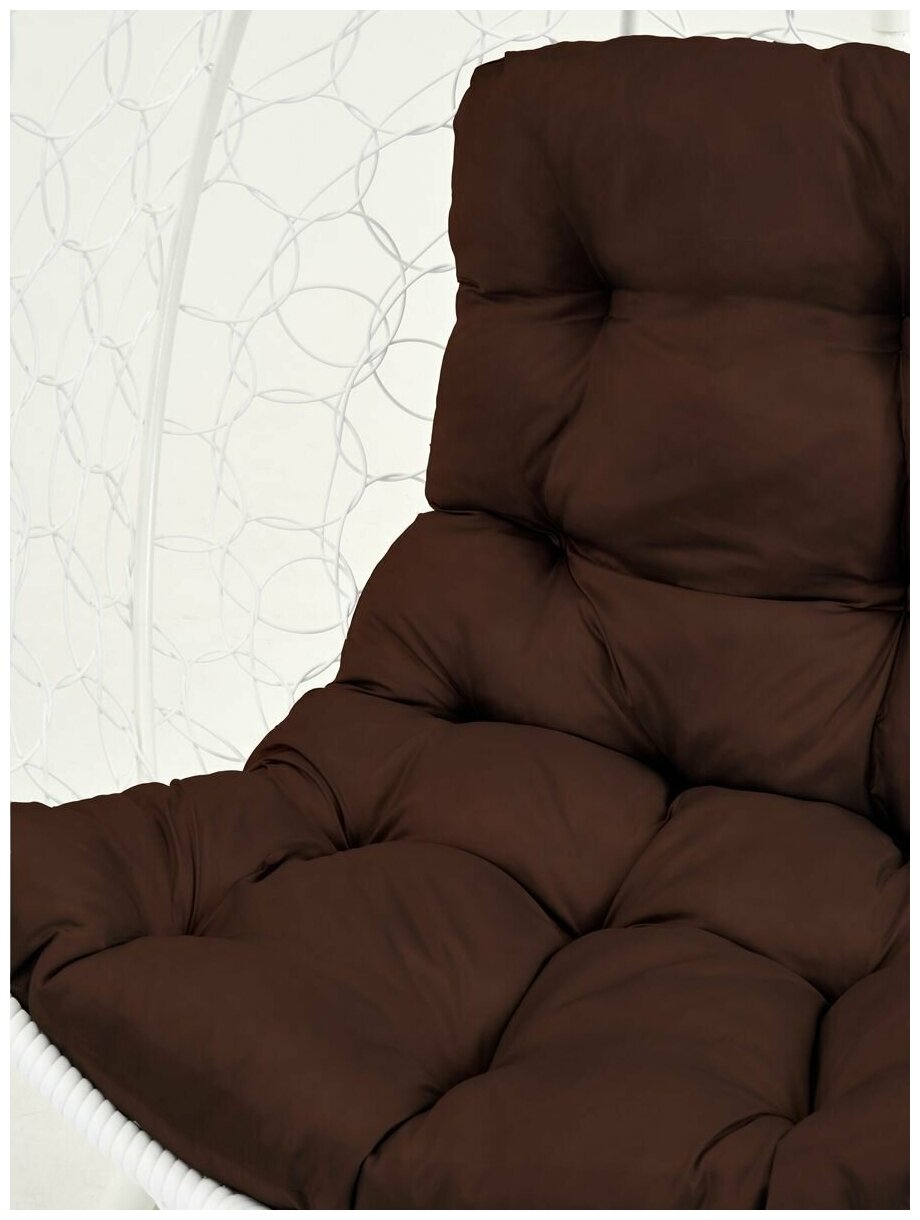 Подвесное кресло-кокон Yova Bubble из эко-ротанга, стойка белая, подушка трапеция коричневая - фотография № 3