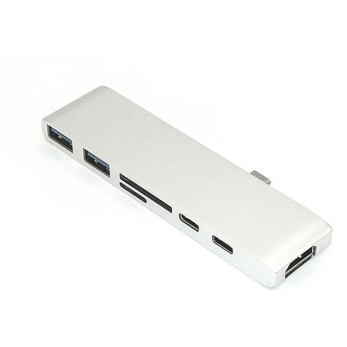 Адаптер Type C на HDMI, USB 3.0*2 + Type C* 2 + SD/TF для MacBook серебро