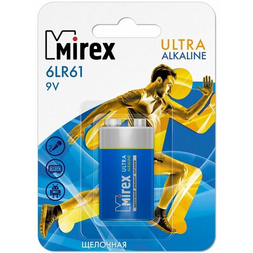 Батарейки щелочная Mirex 6LR61 / Крона 9V 1 шт , ecopack