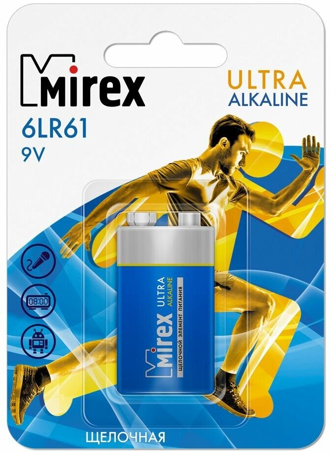 Батарейки щелочная Mirex 6LR61 / Крона 9V 1 шт , ecopack