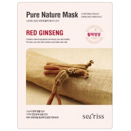 Маска для лица тканевая антивозрастная Anskin Secriss Pure Nature Mask Pack Red ginseng, 25 мл -10 шт