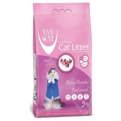 Van Cat Наполнитель комкующийся для кошек Baby Powder без пыли с ароматом Детской присыпки, пакет, 5 кг (2 штуки)