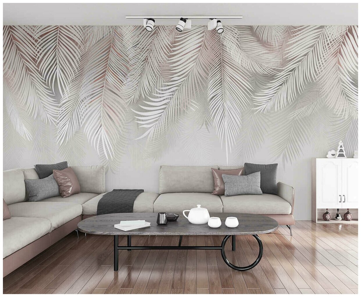 Фотообои на стену флизелиновые BRUSH STUDIO "Перья воздушные" с рисунком пальмовые листья на стену в гостиную и кухню. 300x270 см. - фотография № 7