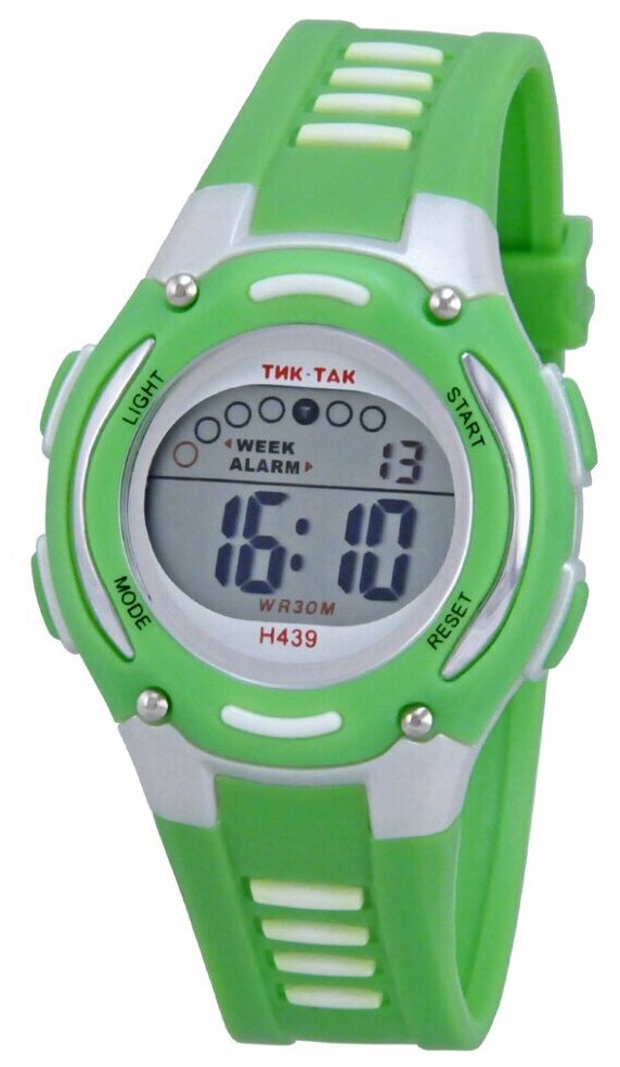 Часы детские электронные наручные Тик-Так Н439 зелёные с подсветкой 