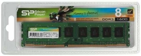 Оперативная память для компьютера 8Gb (1x8Gb) PC3-12800 1600MHz DDR3 DIMM CL11 Silicon Power SP008GBLTU160N02