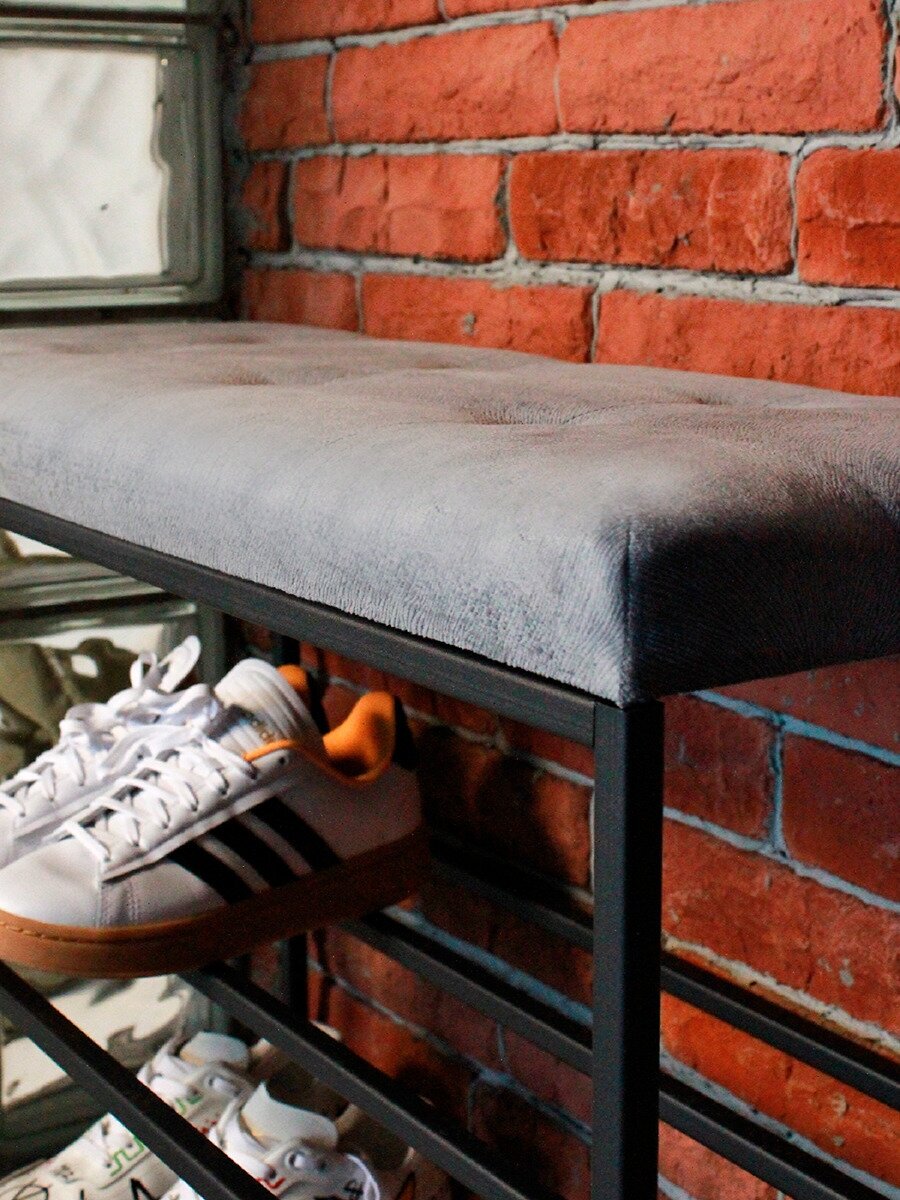 Мягкая обувница Pavlov Factory 70х30х57см,(серый велюр) металлическая с мягким сиденьем для прихожей - фотография № 2