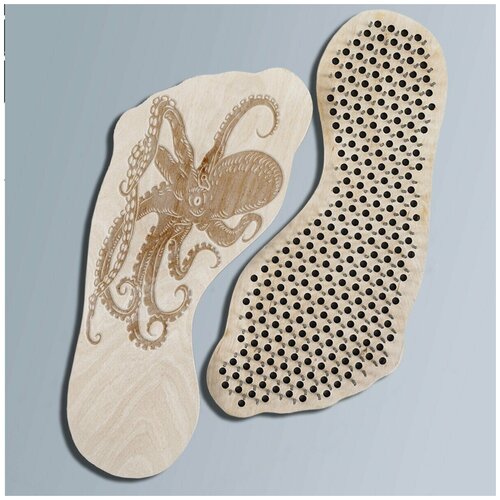 фото Доска для йоги садху с гвоздями в форме стопы осьминог - 3388 wood art
